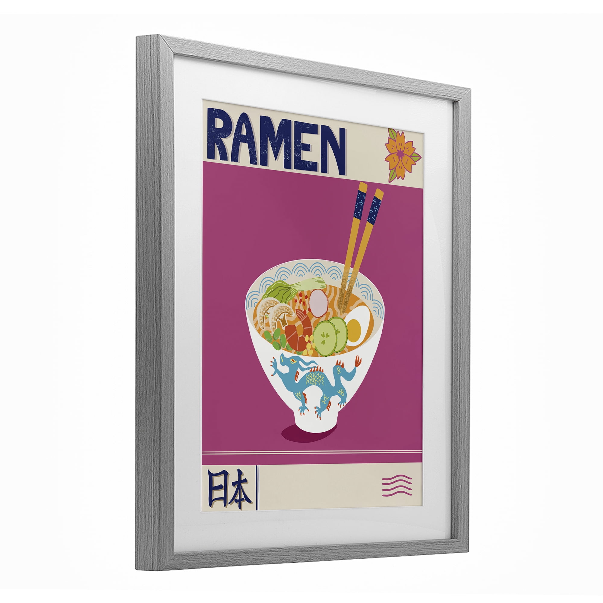 Stupell Industries Enchanted Japanese Ramen Gray Framed Print Under Glass, design by Jo Reid