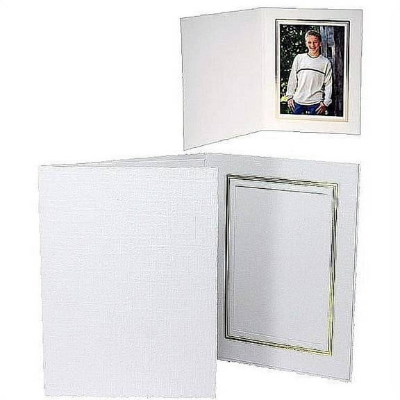 (25 pack) White Cardboard Paper Portrait Photo-mount Folder 8x10 frame w gold foil border  sold in 25s  - 8x10