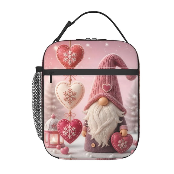 Pink Christmas Gnome Lunch Bag Reusable Thermal Lunch Tote with Handle for Women and Men