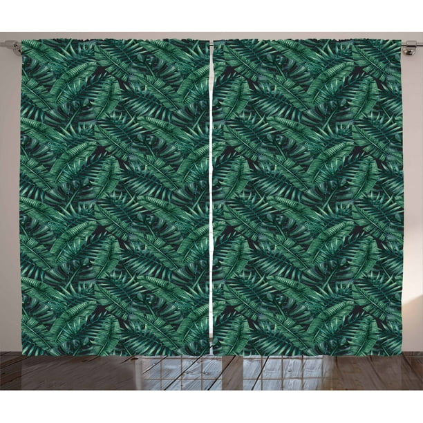 Palm Leaf Curtains 2 Panels Set, Watercolor Tropical Jungle Leaves ...