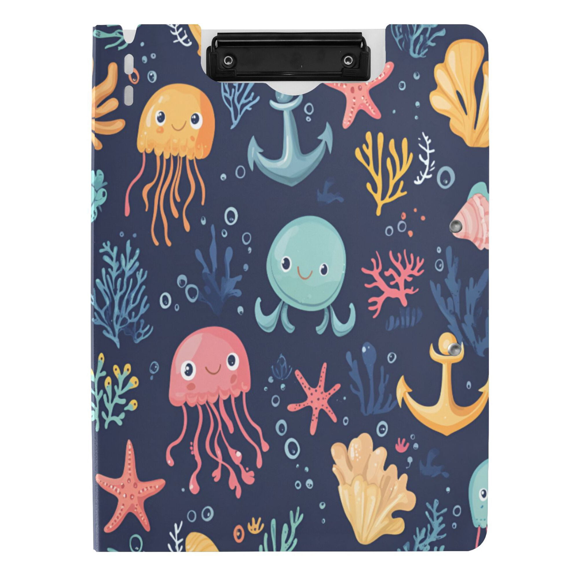 FORMRS A4 Clipboard Folder with Pen Holder Horizontal Foldable School Office Binder, Red Jellyfish