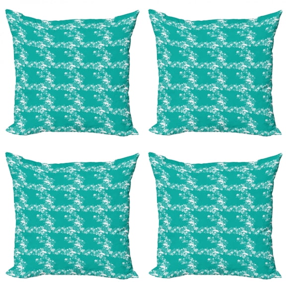 Ambesonne Fish Throw Pillow Cover 4 Pack, Dolphins with Starfishes, 24", Turquoise White