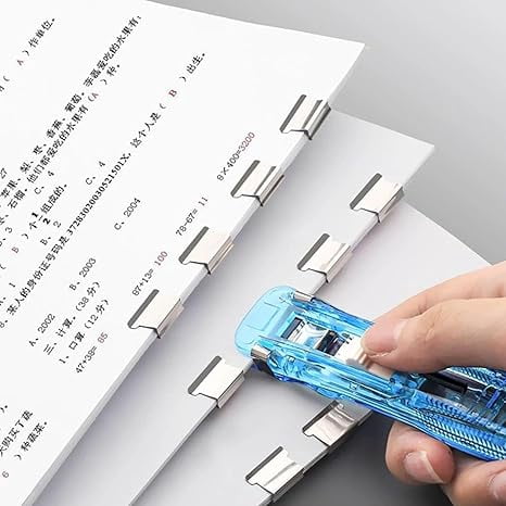 Portable Binder Clip Stapler, Includes 100 Reusable Clips, Handheld Paper Clam Clip Dispenser, Mini Push Stapler Clamp Staplers for Desktop Document Home Desk Office(Black and White)