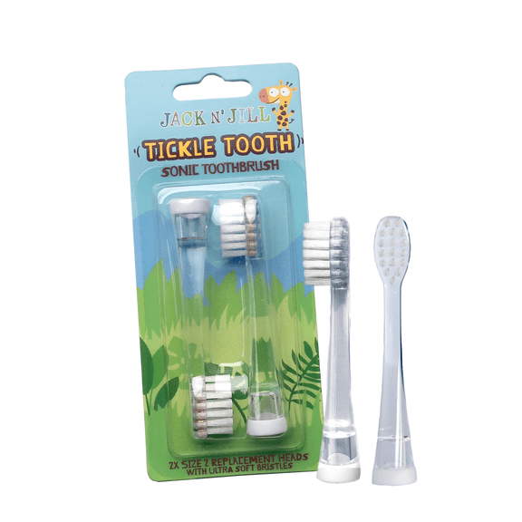 Jack N' Jill Tickle Tooth Sonic Electric Toothbrush Replacement Heads - Gentle Cleaning, Made for Tiny Teeth, LED Inspection Light, Extra Soft Bristles, for Babies & Kids - (1 Pack - Set of 2)