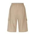 thumbnail image 5 of Ahdbta Women's Shorts Linen Hiking Cargo Shorts Summer Bermuda Drawstring Lightweight Casual Comfy Long Shorts with Pockets, 5 of 6
