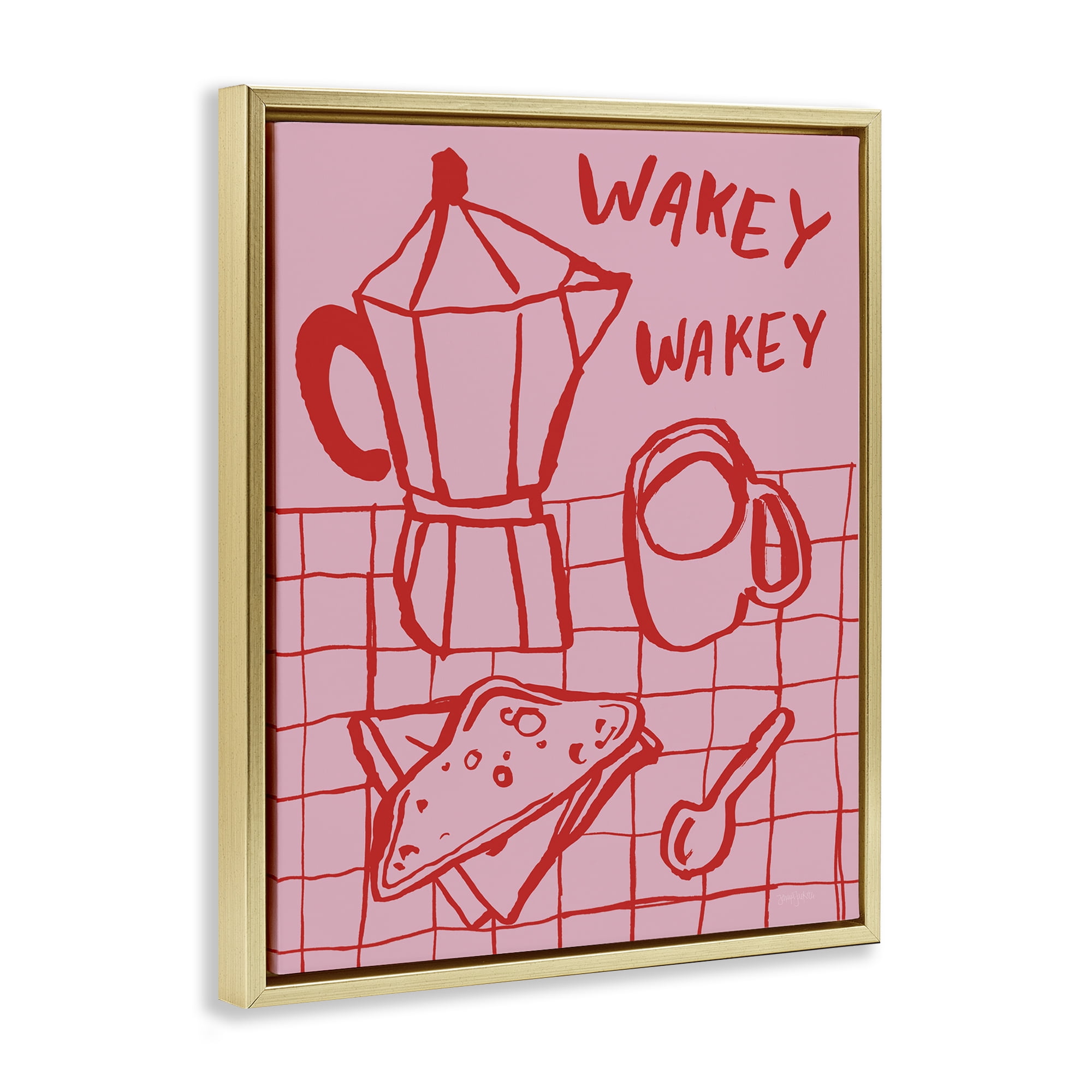 Stupell Industries Wakey Breakfast Doodles Gold Framed Floater Canvas Wall Art, design by Jenaya Jackson