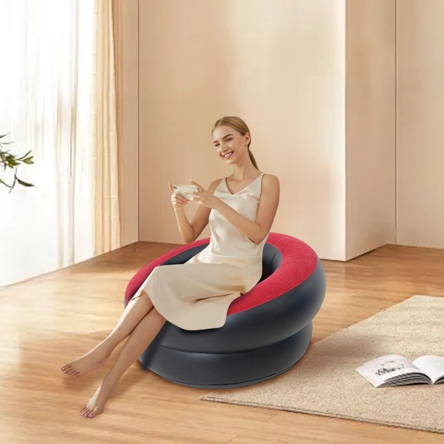 Thick Flocked Inflatable Chair Cushion Round Sofa Pillow For Indoor Outdoor Comfortable Seating Support