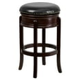 thumbnail image 2 of Merrick Lane 30" Backless Swivel Barstool, Upholstered in Black Faux Leather with Nail Trim, Carved Apron, and Cappuccino Wood Frame, 2 of 10