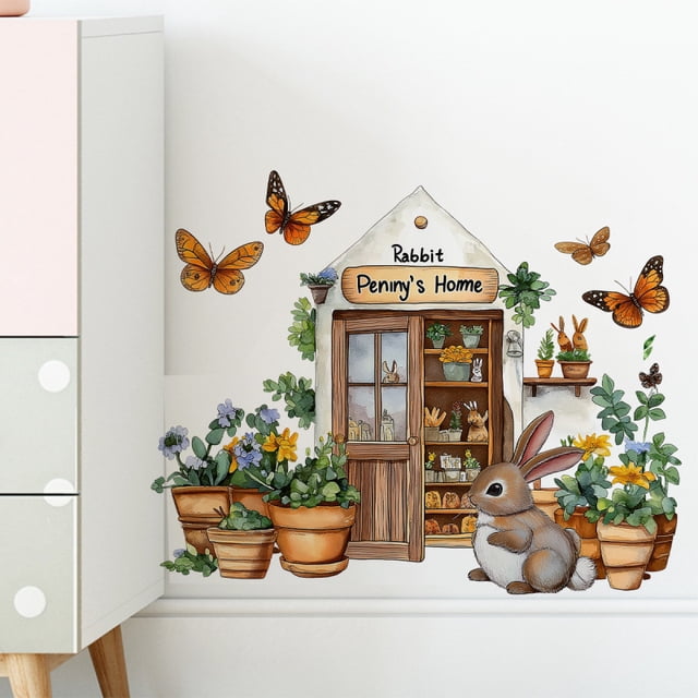 Adhesivos de pared con forma de conejito y mariposa, 40 x 30 cm, PVC