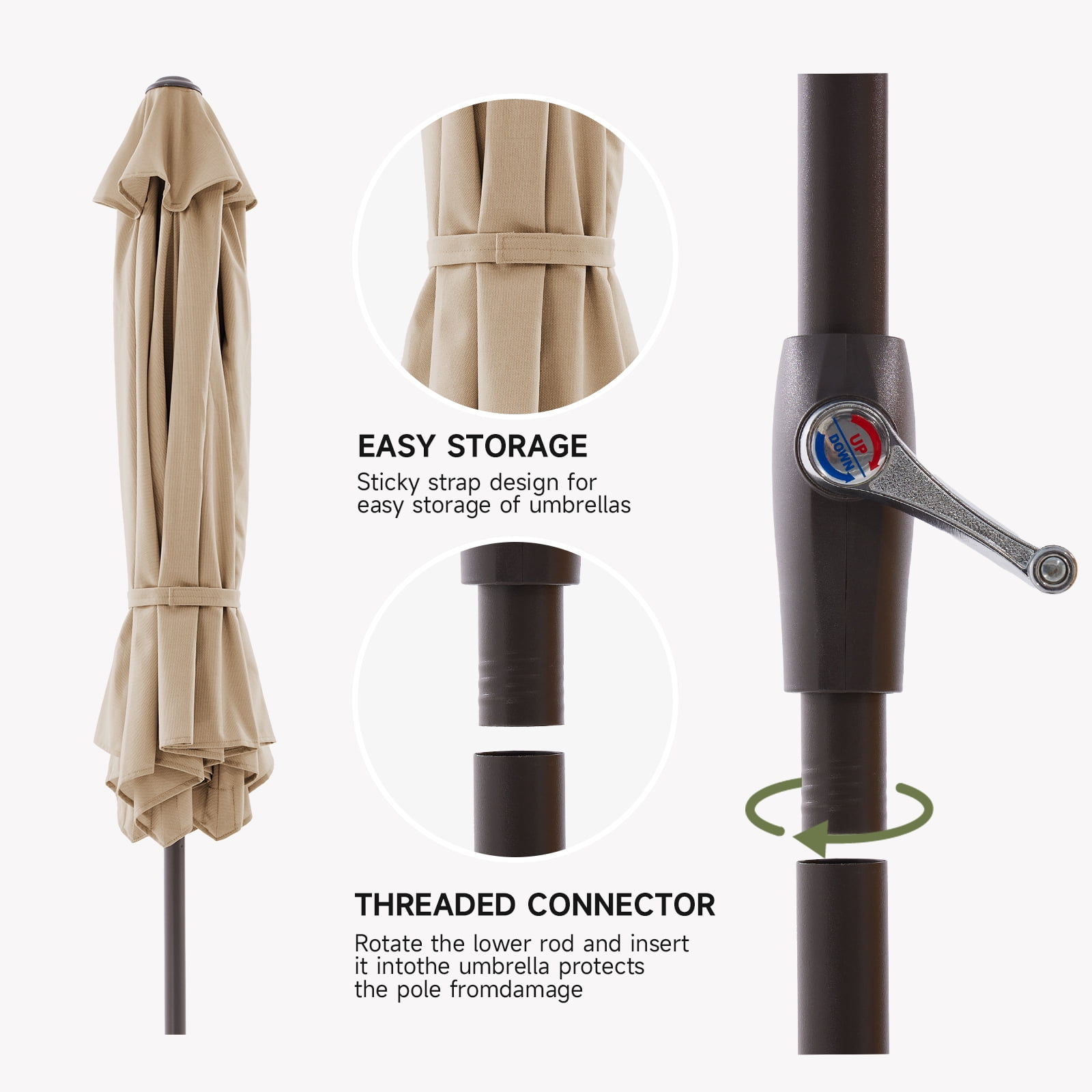 FUNDAZE 9FT Outdoor Market Patio Umbrella with Push Button Tilt & Crank Lift, UV-Resistant Canopy for Garden, Backyard, Pool&Patio Dining, Beige