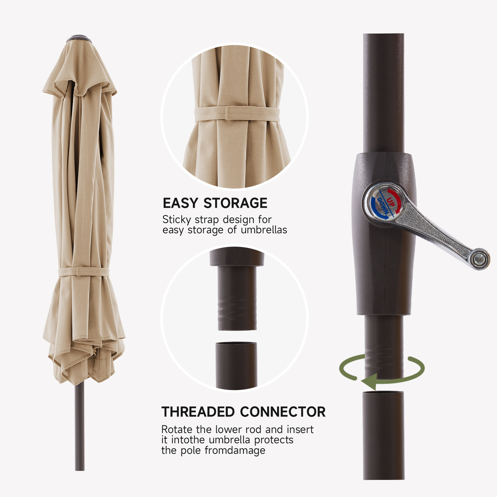 Fundaze 9ft Outdoor Market Patio Umbrella, Beige photo 4