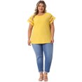 thumbnail image 3 of DARING DIVA Women's Plus Lace Panel Elegant Short Sleeve Top 1X Yellow, 3 of 6