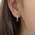 thumbnail image 3 of 925 Sterling Silver Petite Simulated Ruby Heart Charm Hoop Earrings For Girls, 3 of 6