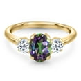 thumbnail image 3 of Gem Stone King 10K Yellow Gold Green Mystic Topaz and White Topaz Engagement Ring for Women | 2.24 Cttw | Oval 8X6MM | Gemstone November Birthstone | Size 5, 3 of 6