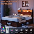thumbnail image 4 of Jopath Full Size Bed Frame with Storage Headboard, Footboard Storage Compartments and LED Lighting, Metal Platform Bed Frame for Teen and Adult Brown, 4 of 9