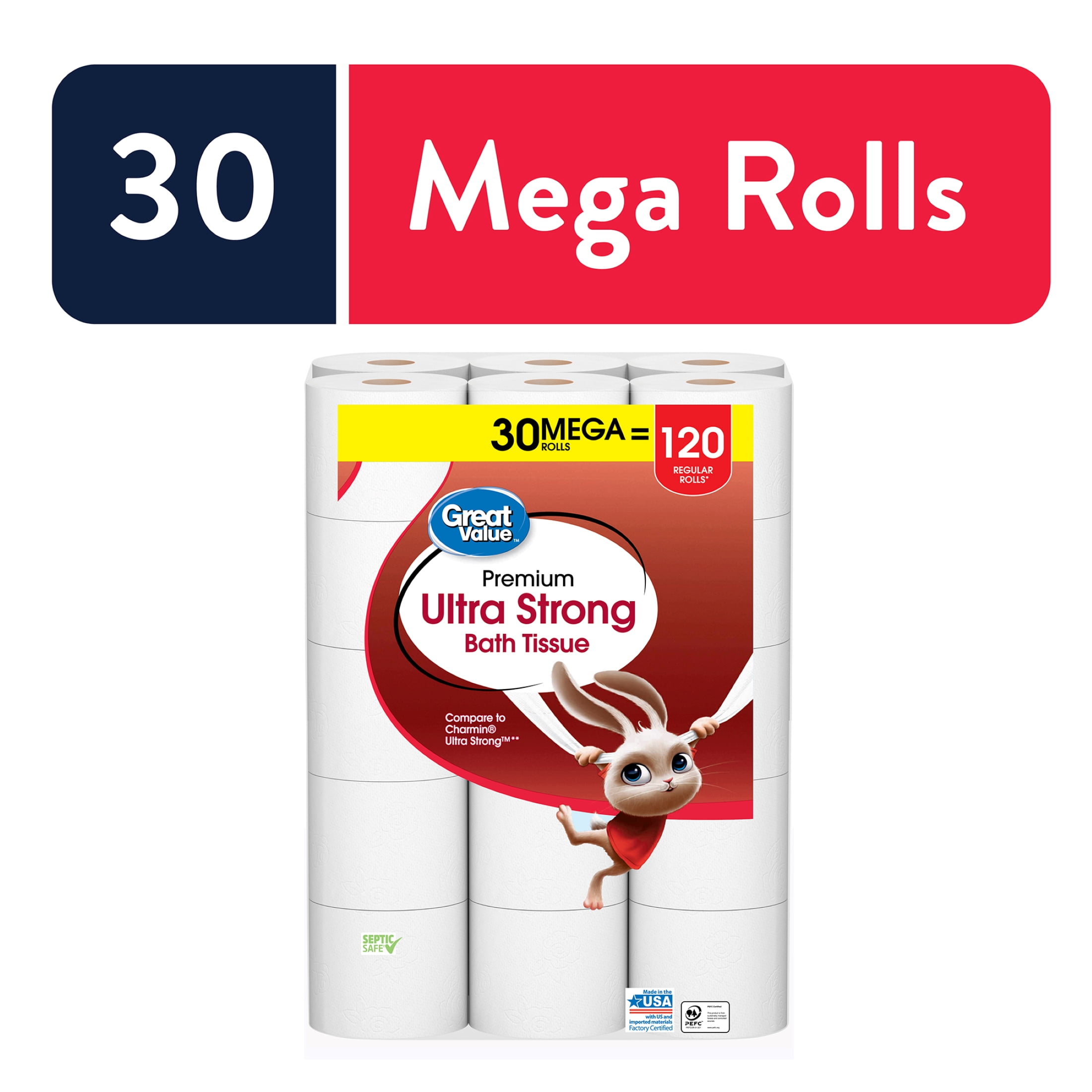 Great Value Ultra Strong Toilet Paper, 30 Mega Rolls - Walmart.com