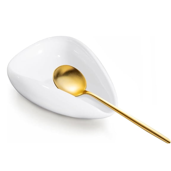 Coffee Spoon Rest, Mini Coffee Spoon Holder, Small Ceramic Spoon Rest for Coffee Stirrers, Teaspoon, Bar Spoon, Coffee Bar Accessories, Coffee Station (Ture white Gold Spoon)