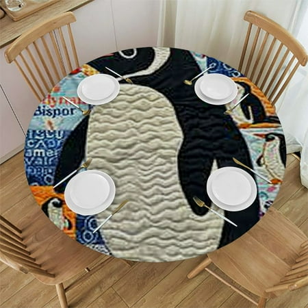 

Autua Penguin Round Tablecloth Stain-Resistant Washable 100% Polyester Fiber Single-Sided Print Outdoor Fitted 46 -50