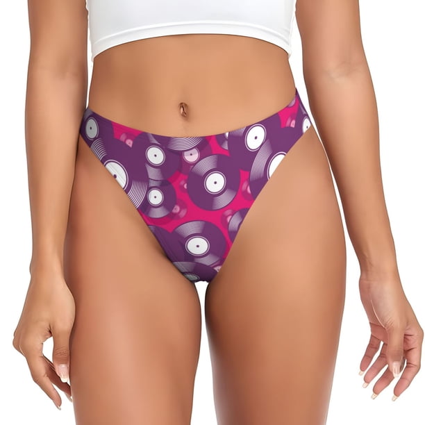 Balery Vintage Vinyl Record Tangas de Algodón para Mujer con Estampado – Ropa Interior Sexy, Transpirable, G-string-Medium