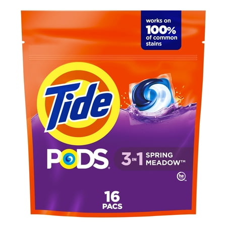 Tide Pods Liquid Laundry Detergent Packs, Spring Meadow Scent, 16 Count