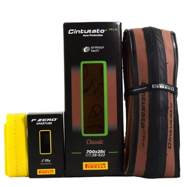 Pirelli Cinturato Velo TLR Classic Bicycle Tire 28-622 (700x28c)   SmarTUBE 23/32-622 Presta 60mm - 1 Pack