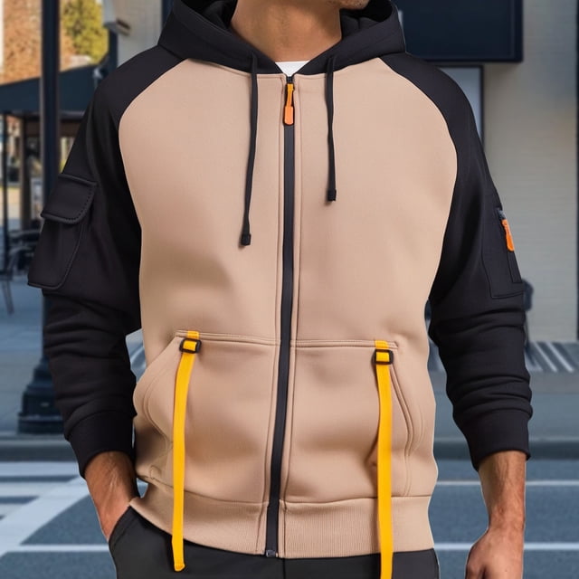 pstuiky Camisas de manga larga de invierno para hombre, Blusa/camiseta informal de manga larga con capucha y bolsillo con cremallera para hombre, color liso camisetas de hombre xxl