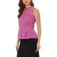 thumbnail image 4 of INSPIRE CHIC Women's Ruffle Neck Keyhole Back Sleeveless Floral Lace Peplum Top Purple S, 4 of 5