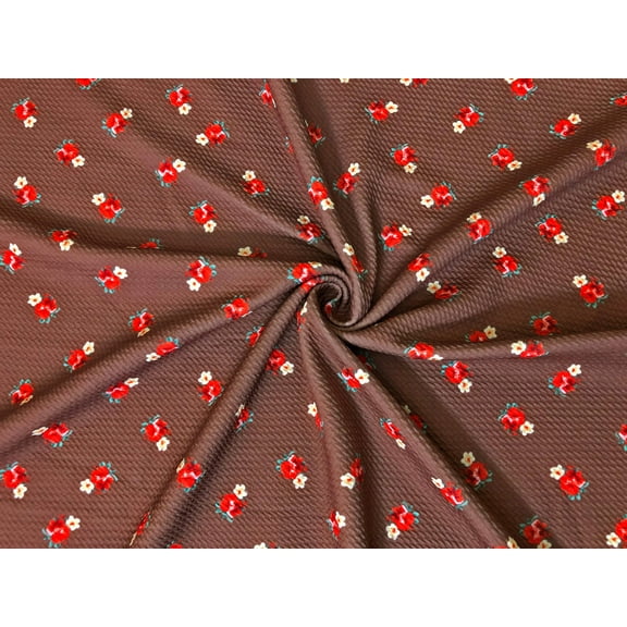 SLP Fabrics Bullet Knit Printed Fabric-Tobacco Brown Red Roses, Sold by the Yard