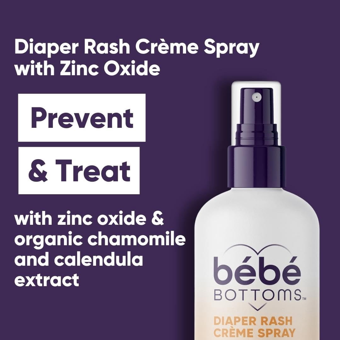 (4 pack) Bébé Bottoms Diaper Rash Cream Spray - Paraben, Dye & Fragrance Free, No-Rub Touch Free Application for Sensitive Skin - Quick Relief & Comfort (100 ml)