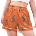 thumbnail image 2 of Women's Satin Pajama Shorts Hand Drawn Pineapple Pattern with Pockets, Elastic Waist Sleep Lounge Shorts, 2 of 7