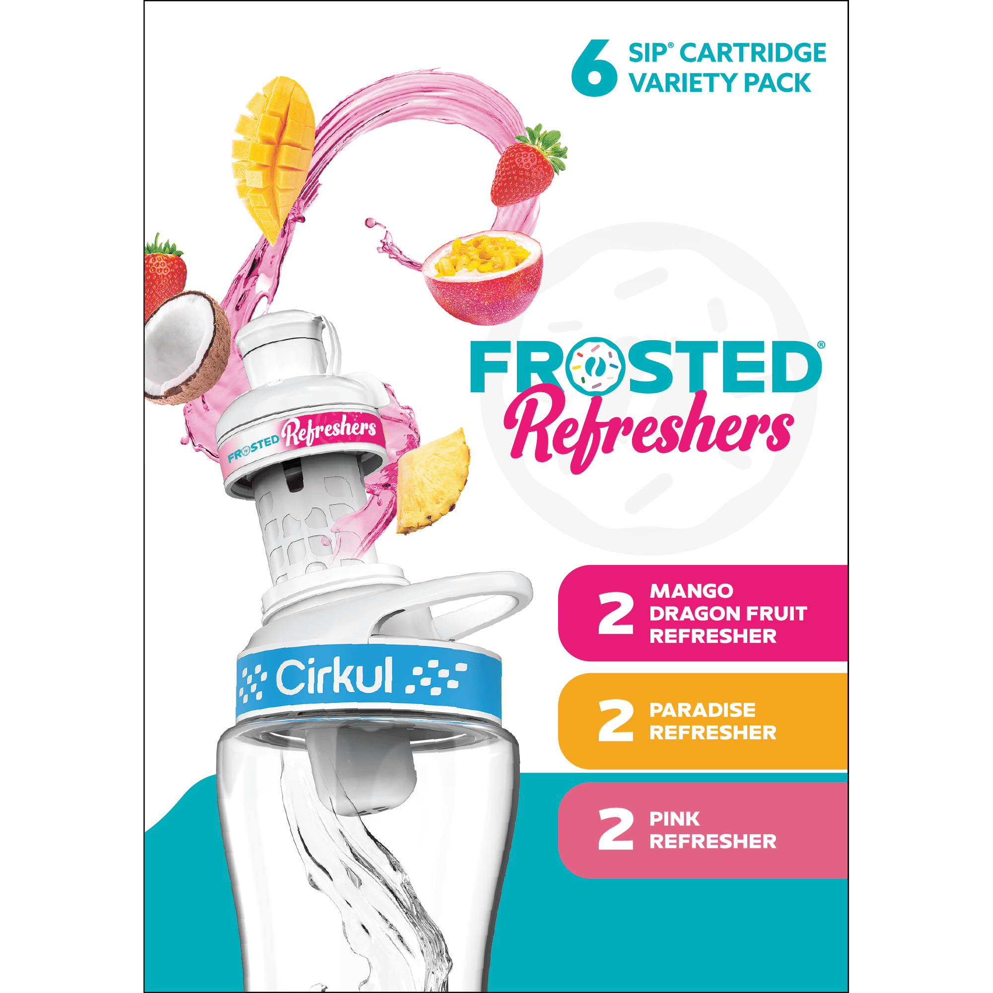Cirkul Frosted Refreshers Flavor Cartridge Variety Pack, Drink Mix, 6-Pack (2 Pink Refresher, 2 Mango Dragon Fruit Refresher, & 2 Paradise Refresher)