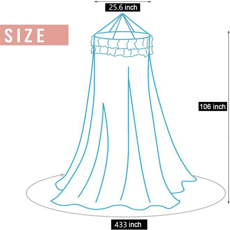 Bed Canopy Lace Mosquito Net for Girls Beds, Unique Princess Play Tent Mesh Canopies Large Lace Dome Curtain Drapes Home & Travel (White)