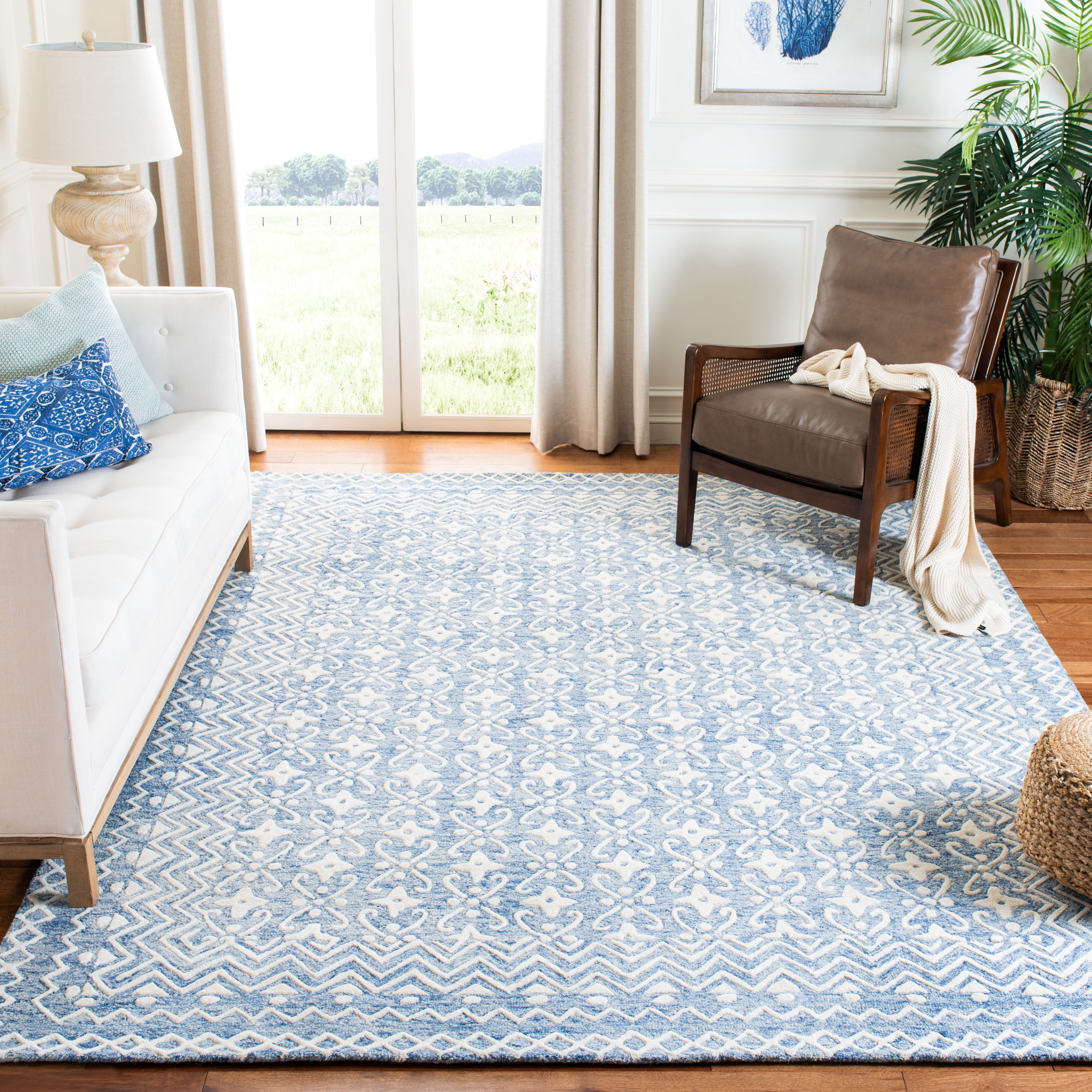 Safavieh Blossom Azura Geometric Wool Area Rug, Blue/Ivory, 10' x 14'