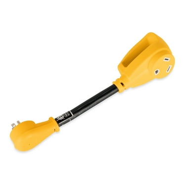 Camco Power Grip 12-inch Dogbone RV Electrical Adapter - 125Volts - 1875 Watts - PVC, Copper, Yellow (55165)