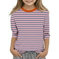 thumbnail image 2 of JTSRKL Cute Kids Girls Striped T-Shirts Casual 3/4 Lenght Sleeve Crewneck Basic Tunic Blouse Children's Oversized Comfy Soft Cotton Tees Shirt Pink#03 11-12 Years, 2 of 6