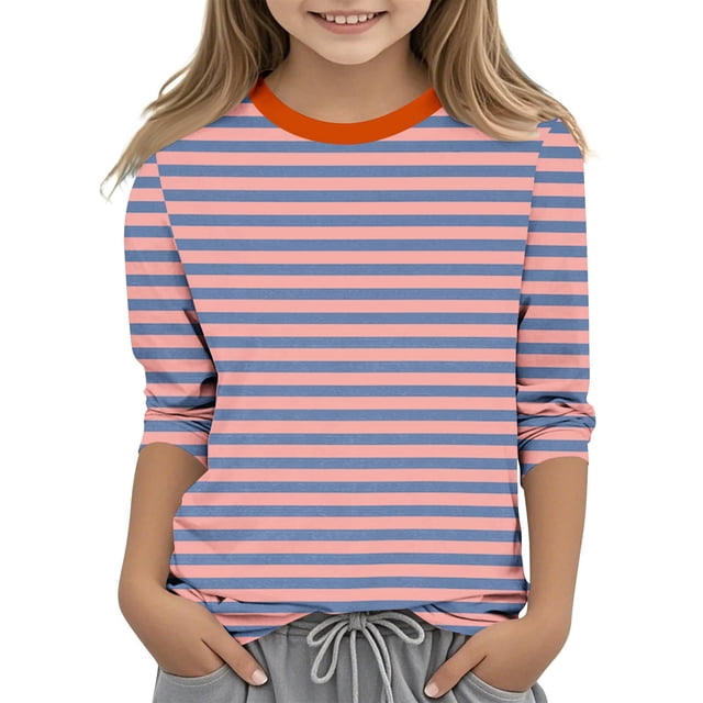 Dealovy T-Shirts Décontractés pour Filles à Manches 3/4, Rayés, Col Rond, Jolies Tuniques, Hauts Basiques Amples