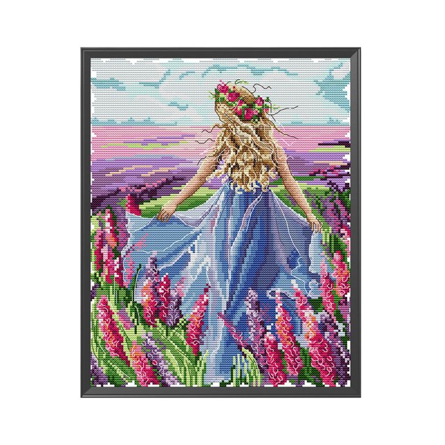 Cuadros Decorativos Bordado parcial 14CT 2 hilos Impreso Lavanda Chica Punto de cruz (RA484) Tmvgtek embutido en tela