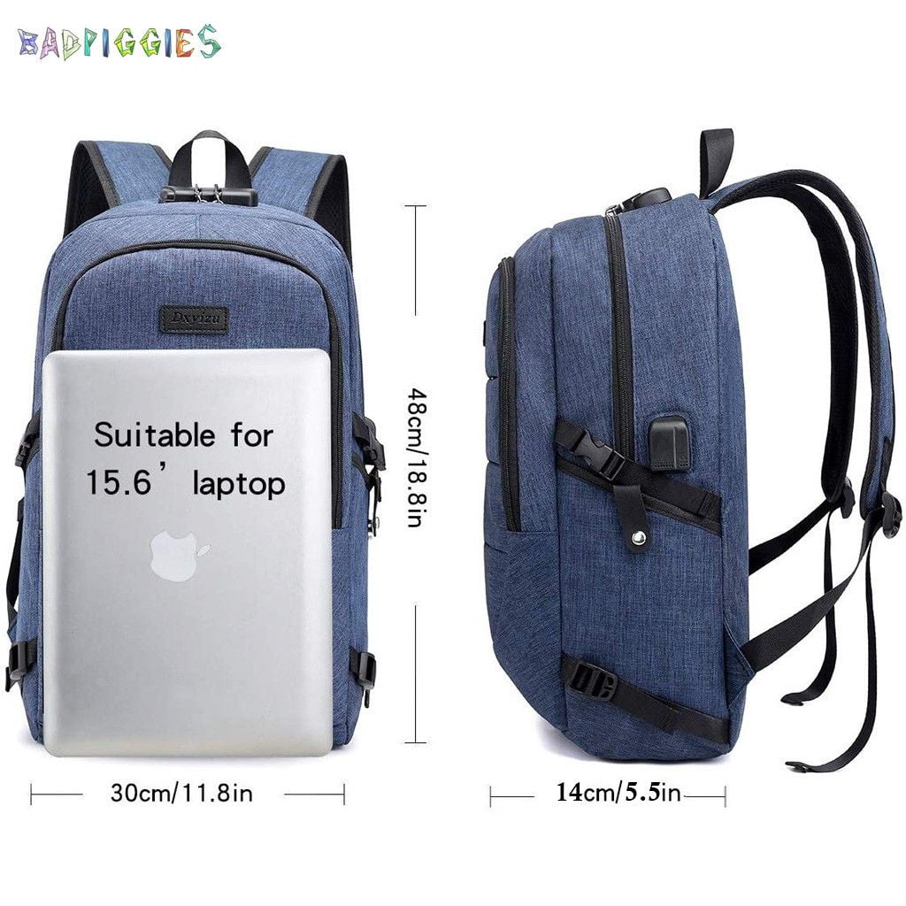 BadPiggies Travel Laptop Backpack Water Resistant Anti-Theft Bag with USB Charging Port and Lock