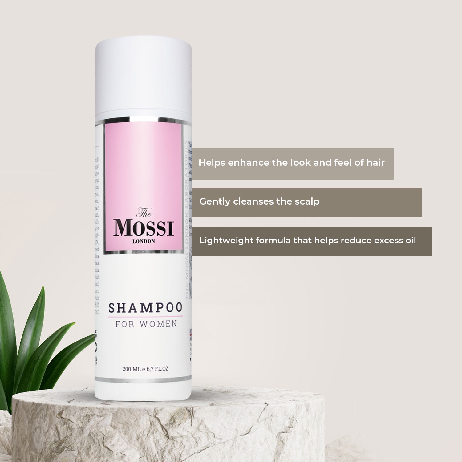 The Mossi London Anti Hair Loss Shampoo for Women, Supports Hair Growth, Anti Residue, Against Thinning Hair, All Hair Types, Praben/SLS/SLES/Alcohol Free, (6.7 fl.oz 200 ml)