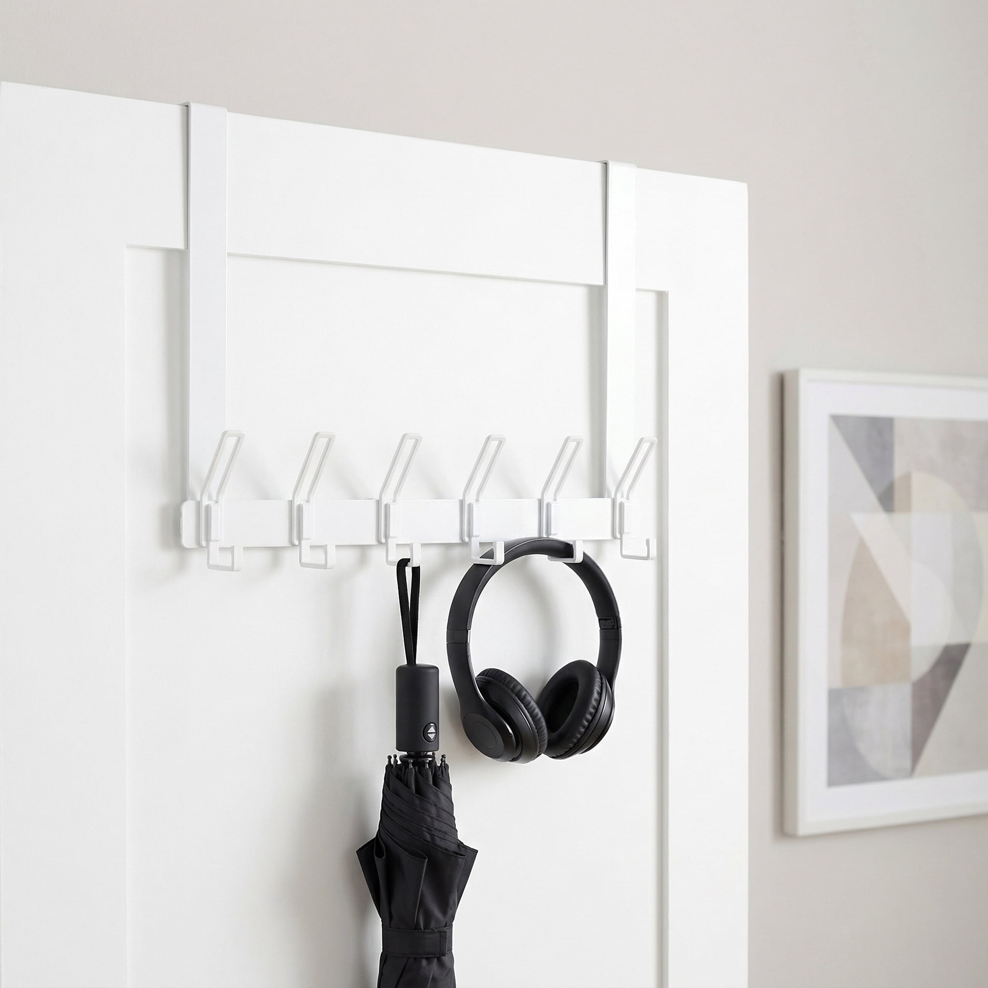 Unique Bargains Coat Rack Door Mount with 6 Hooks for Coats and Towels White 15.4"x11"