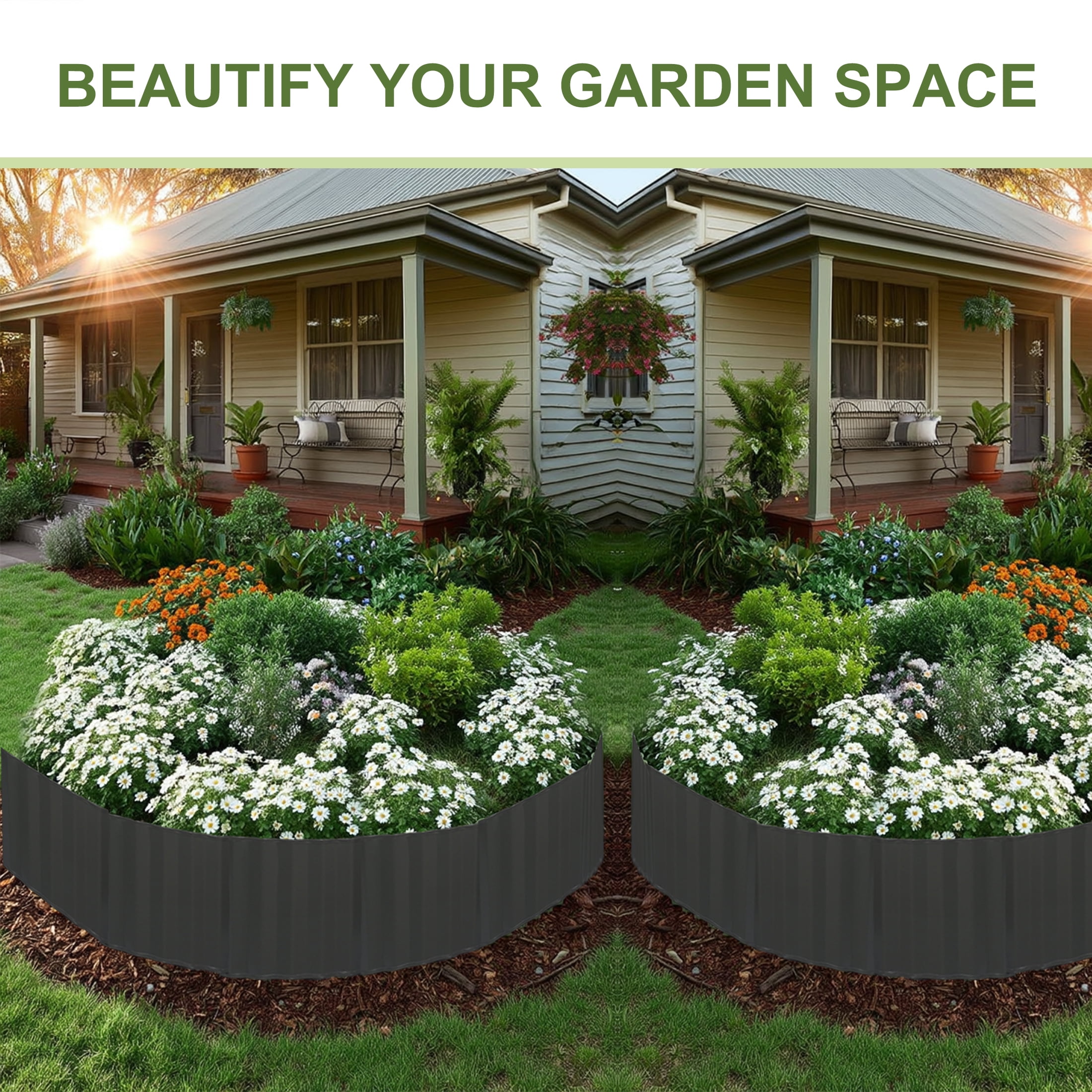 4W Galvanized Steel Landscape Edging Strip, Corrugated Garden Border, 6 in x 20 ft, Khaki Gray, for Flower Beds and Lawns