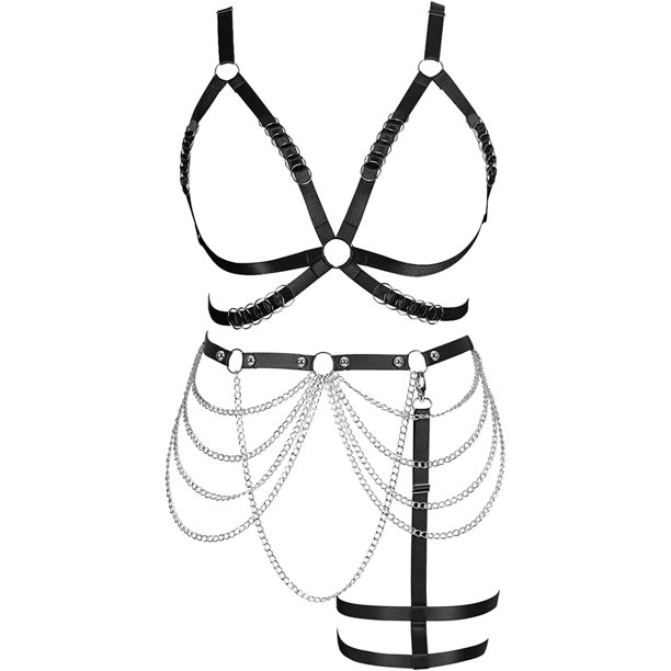 Plus Size Woman Lingerie Garter Belt Set Pentagram Full Cage Body chain