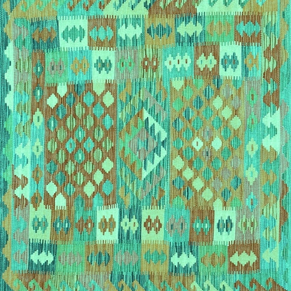Ahgly Company Machine Washable Indoor Square Southwestern Turquoise Blue Country Area Rugs, 5' Square