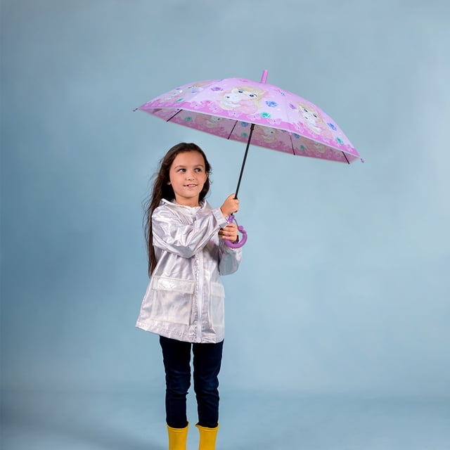 Paraguas Infantil Sistema Semiautomático Mango Curvo Incluye Silbato Color Rosa