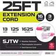 thumbnail image 2 of Iron Forge Cable Weatherproof 25 Ft Outdoor Extension Cord - 16/3 SJTW 13 Amp Heavy Duty Neon Pink Extension Cord 3 Prong - Lighted End, 2 of 7