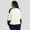 thumbnail image 6 of Women's WEAR by Erin Andrews  Cream Seattle Seahawks Racing Crew V-Neck Sweatshirt, 6 of 6