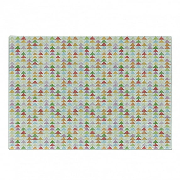 Geometric Cutting Board, Repeated Pattern of Colorful Triangle Shapes Modernistic Repetition Art Print, Decorative Tempered Glass Cutting and Serving Board, in 3 Sizes, by Ambesonne