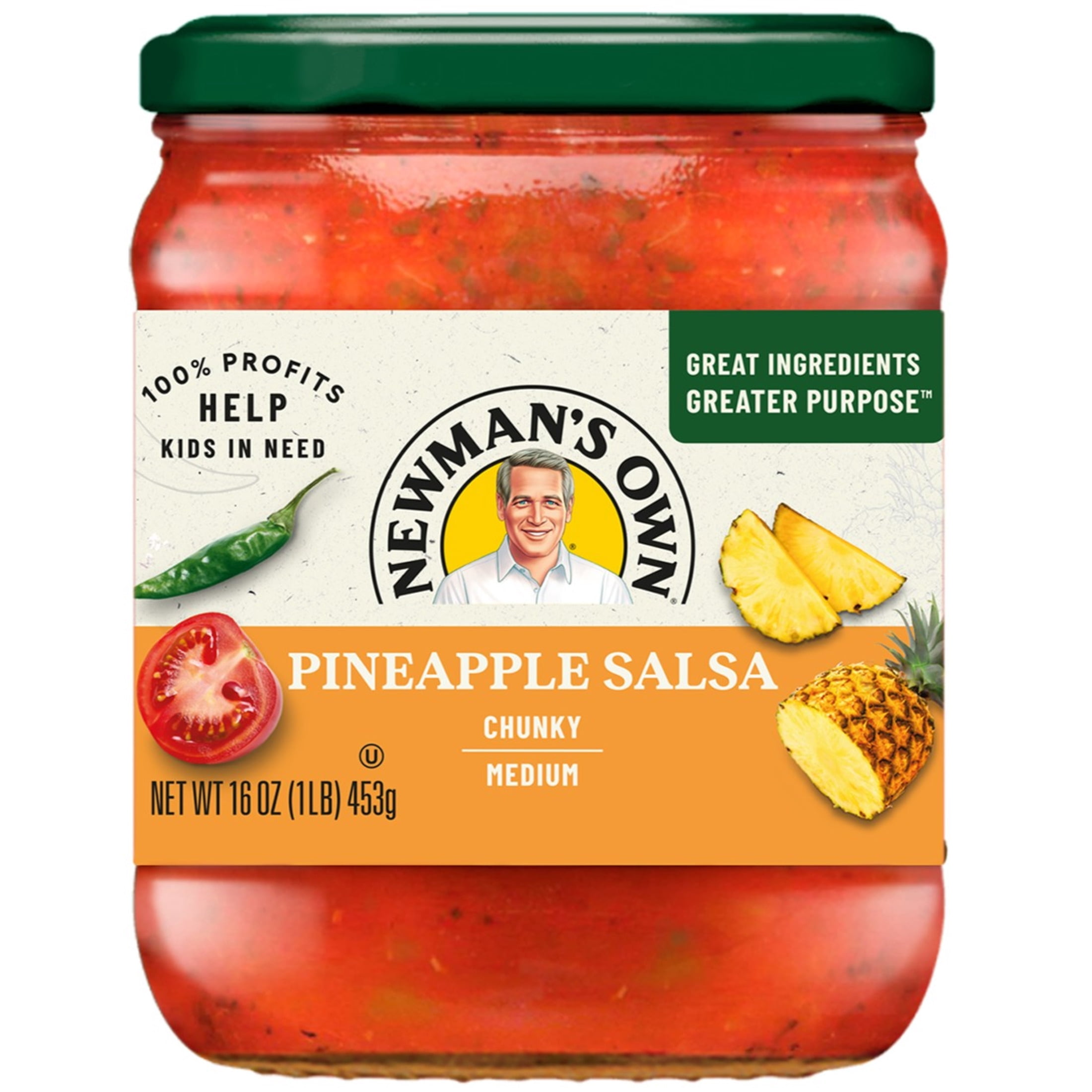 (4 pack) Newman's Own Chunky Medium Pineapple Salsa, 16 oz