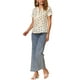 thumbnail image 2 of Blusa de puntos impresa de mujer INSPIRE CHIC, con cuello en V y mangas cortas, top para el trabajo, M Negro-Apricot, 2 of 6