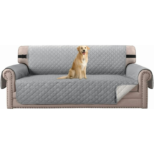 Housse de Chaise Réversible Matelassée Housse de Chaise Imperméable Protecteur de Meubles Lavable Housse de Canapé avec Sangle Élastique pour Enfants Chiens Animaux (Fauteuil Gris)